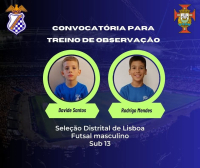 Convocatória para seleção distrital de Lisboa de futsal sub-13